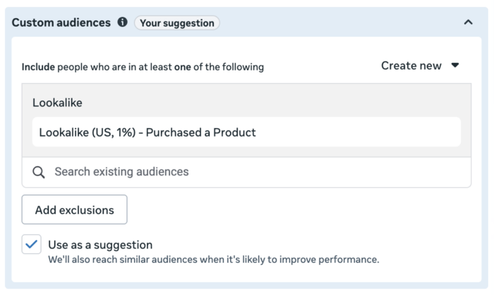 Turn off Lookalike Audience Suggestions